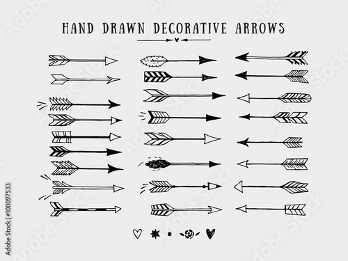 Vector vintage decorative arrows set. Hand drawn vector design elements