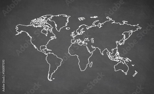 Fototapeta Naklejka Na Ścianę i Meble -  World map drawn on chalkboard