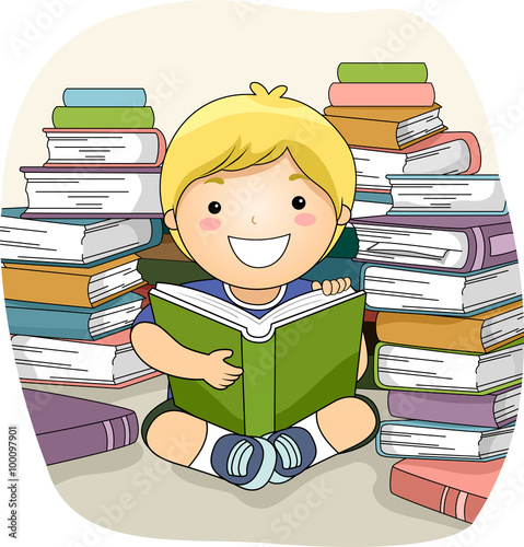 Kid Boy Pile Books