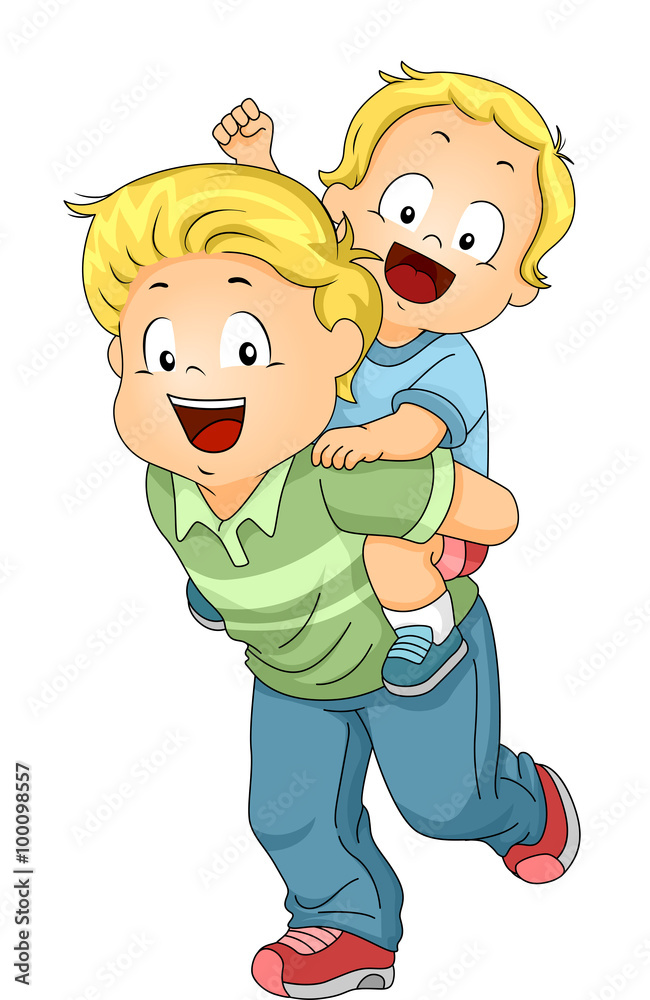 Kids Brothers Piggy Back Ride