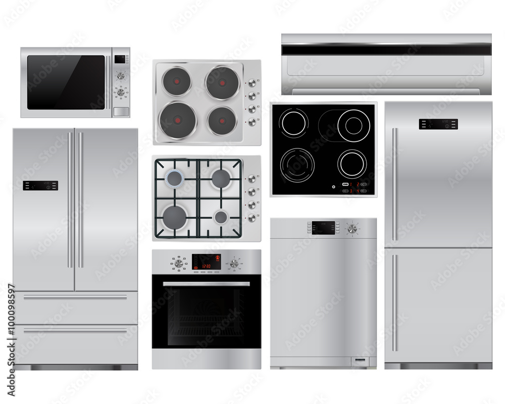 Fototapeta premium Home appliances. Set of household kitchenware, Microwave and ele
