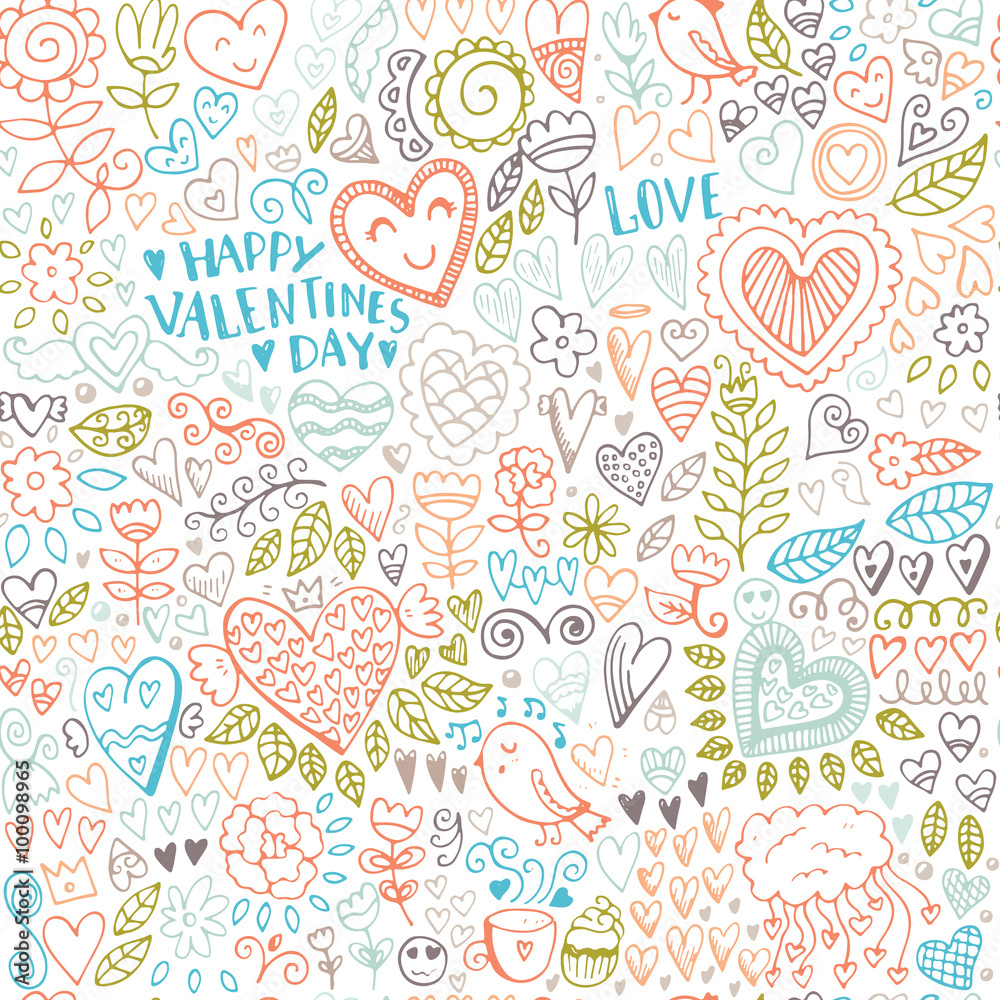 Valentines day seamless sketch pattern