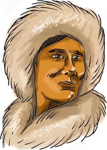Eskimo Inuit Hooded Parka Watercolor