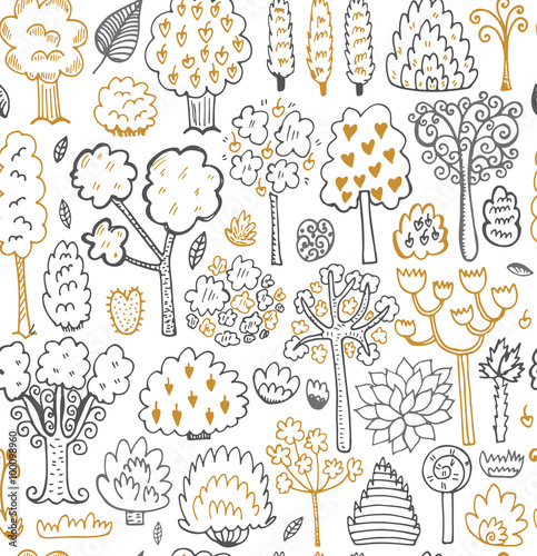 Seamless sketch pattern with trees