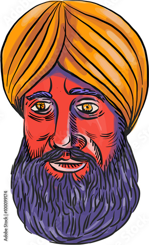 Sikh Turban Beard Watercolor