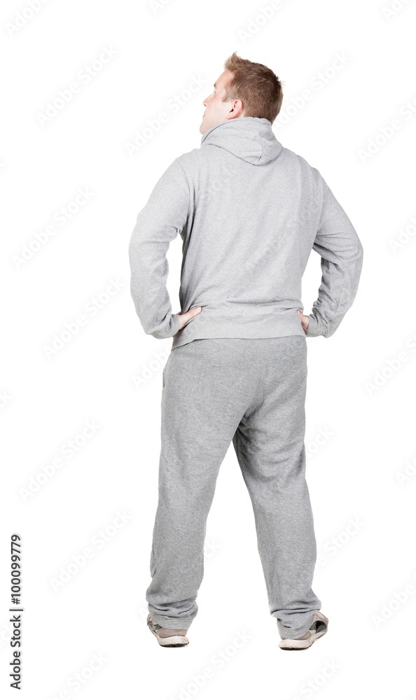Fototapeta premium Back view of young men athlete