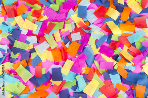 Canvas-taulu Brightly colored paper confetti background featuring red, yellow, blue, green, o