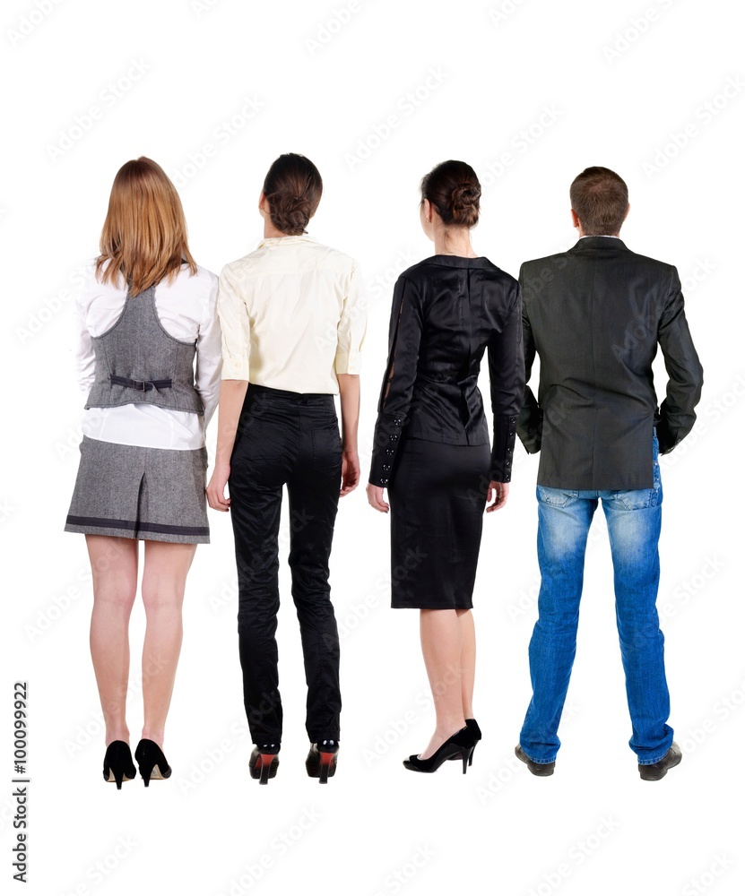 Obraz premium Back view of business team looks at wall.