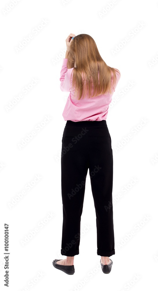 Back view of shocked woman. Back view of shocked woman.