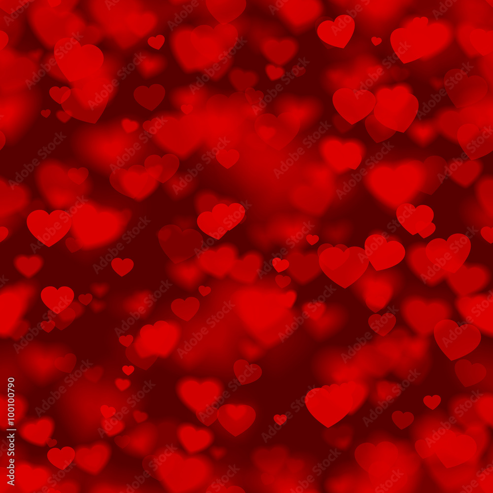 Red heart love 3d wrapping. Valentines day seamless transparent texture. Deep blur pattern background.