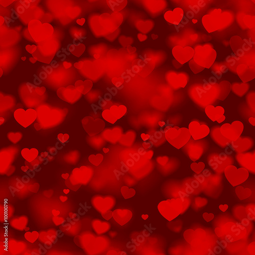 Red heart love 3d wrapping. Valentines day seamless transparent texture. Deep blur pattern background.