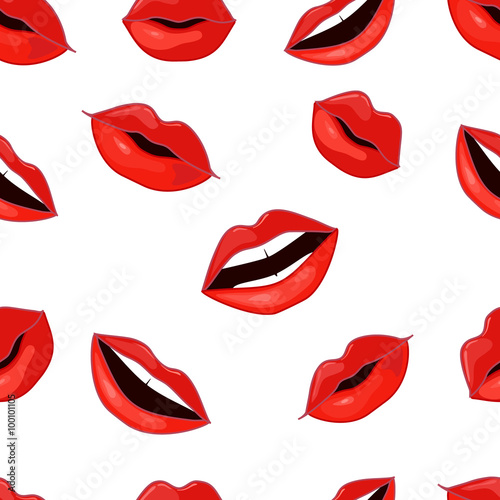 Red Lips Pattern. Vector Illustration