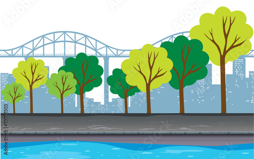 Background design with trees and buildings