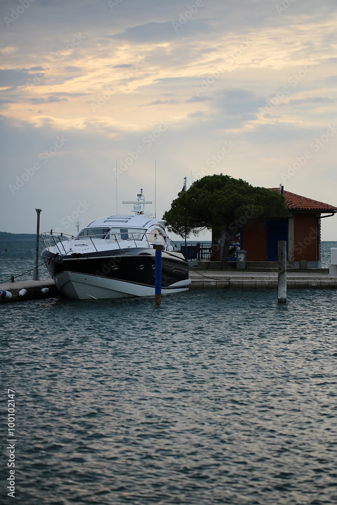 Beautiful modern yacht at moorage Beautiful modern yacht at moorage