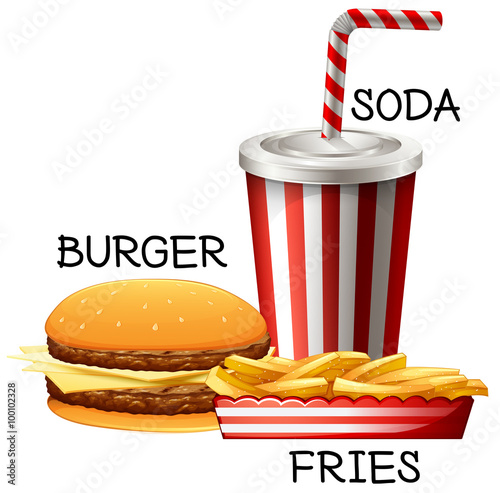 Fastfood set with burger and fries