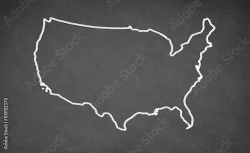 United States map drawn on chalkboard