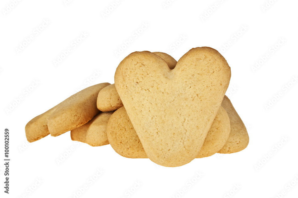 Cookies in the shape of a heart on a white background Cookies in the shape of a heart on a white background