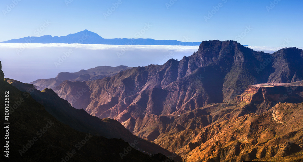 stunning view from Gran Canaria for volcano Teide in Tenerife
