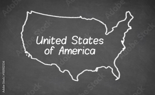 United States map drawn on chalkboard