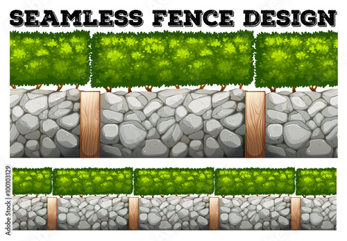 Seamless fence design with tree and stones