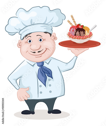 Chef with Ice Cream and Strawberries