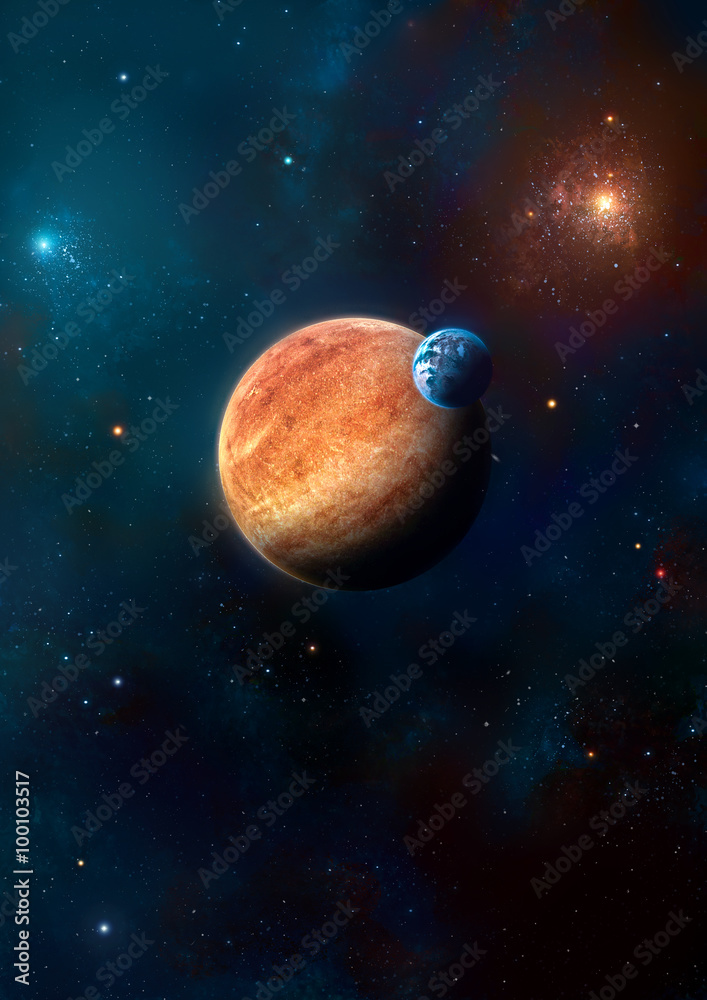 image of two planets in the starry background