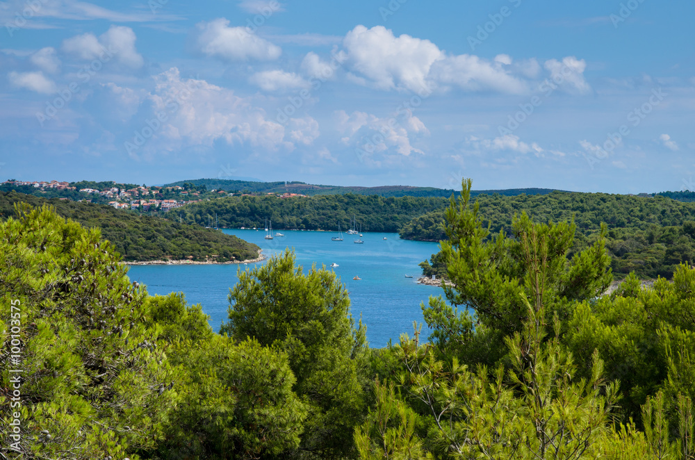 Croatian blue lagoon with boats