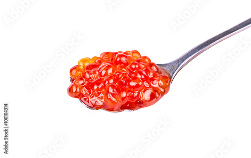 Red caviar in spoon