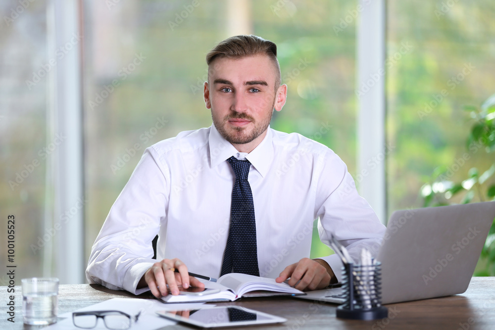 Businessman working with laptop in office Businessman working with laptop in office