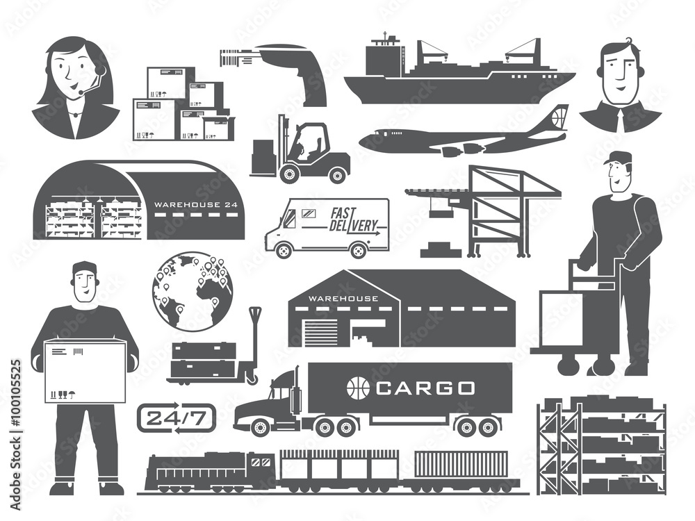 Logistics vector black and white icons