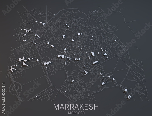 Photography Cartina Marrakesh, vista satellitare, Marocco