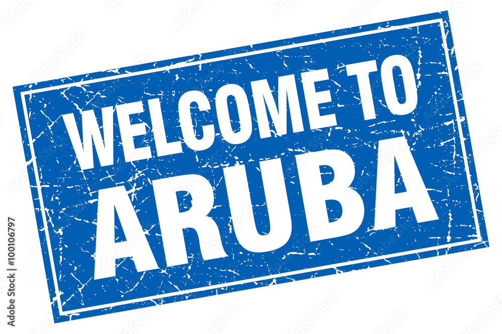 Aruba blue square grunge welcome to stamp