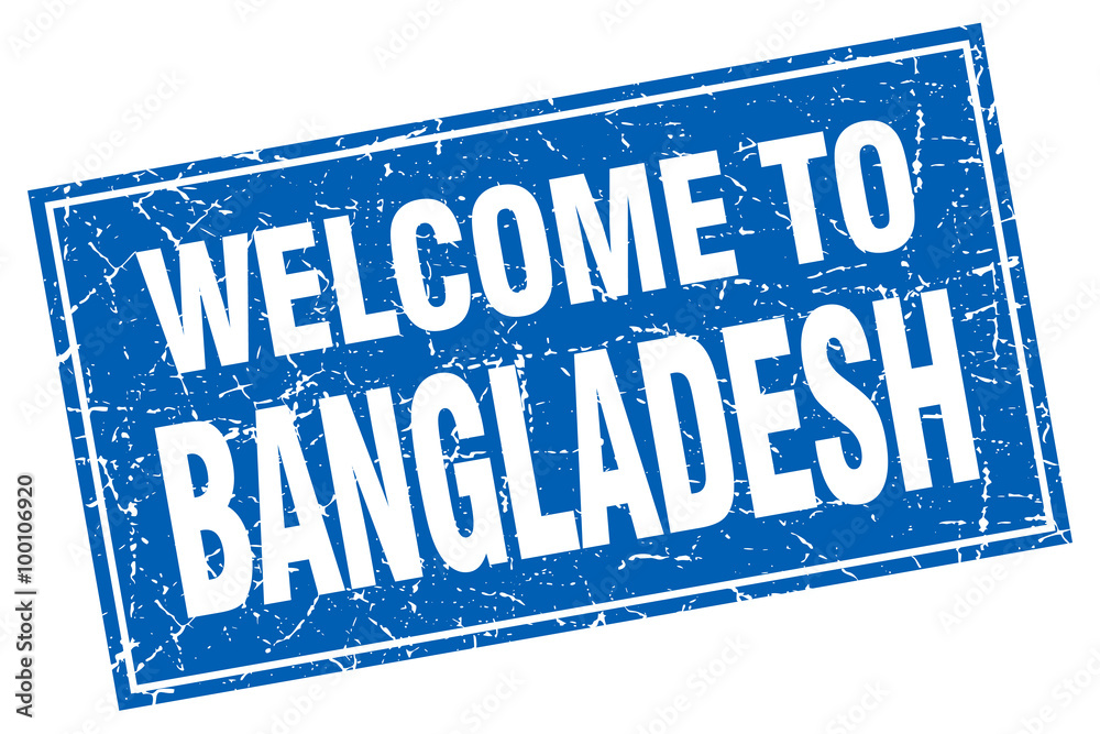 Bangladesh blue square grunge welcome to stamp