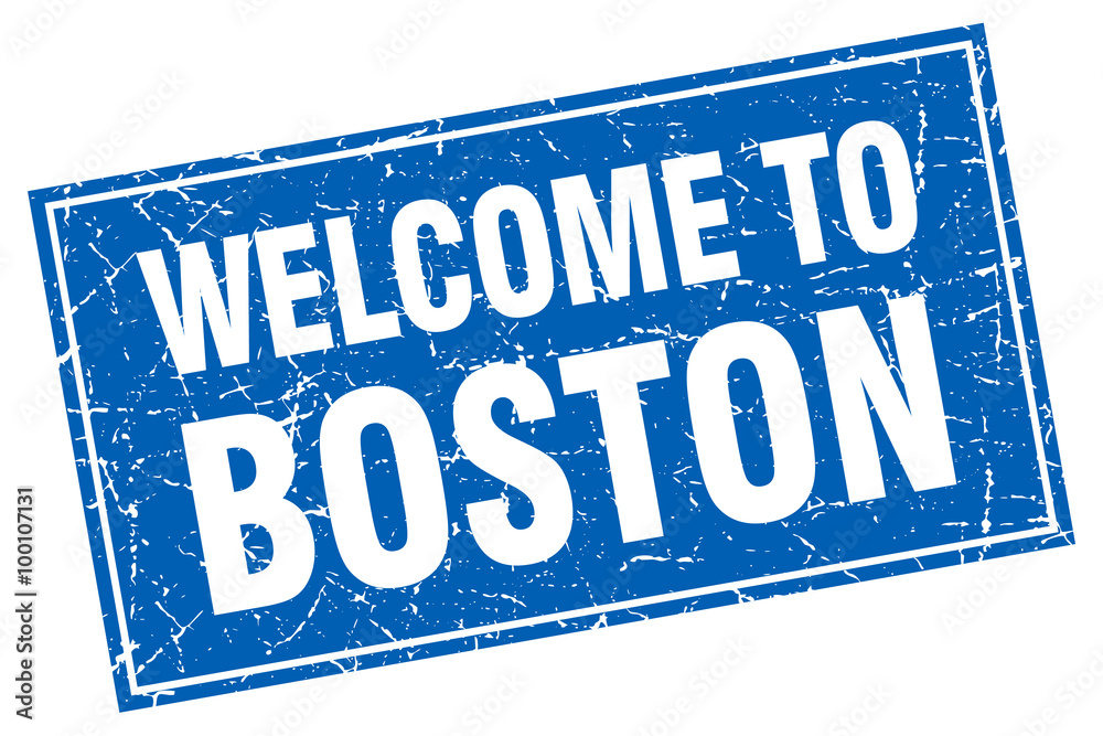 Boston blue square grunge welcome to stamp