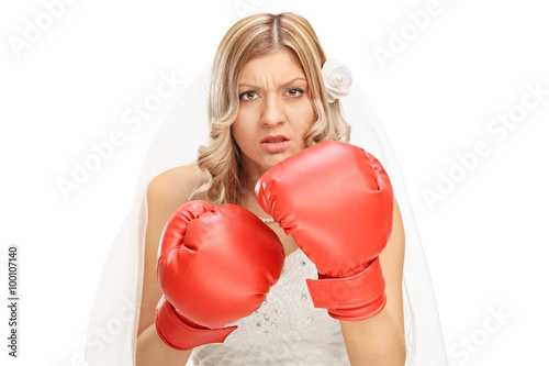 Angry bride with red boxing gloves © Ljupco Smokovski