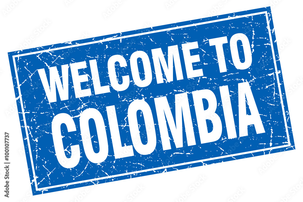 Colombia blue square grunge welcome to stamp Colombia blue square grunge welcome to stamp