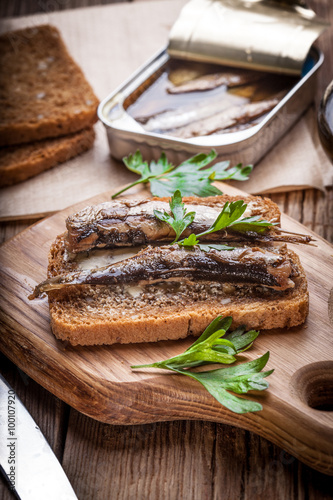 Sandwich with sprats.