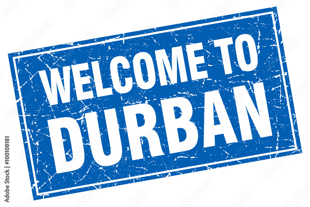 Durban blue square grunge welcome to stamp