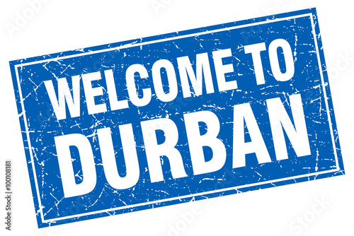 Durban blue square grunge welcome to stamp