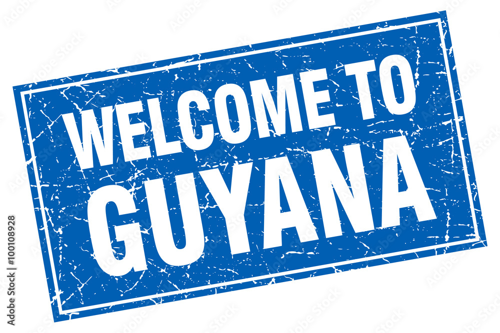 Guyana blue square grunge welcome to stamp