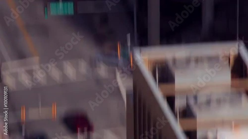 A closeup, fast tilt shot of the Bank of America Plaza starting from the sky to the bottom.