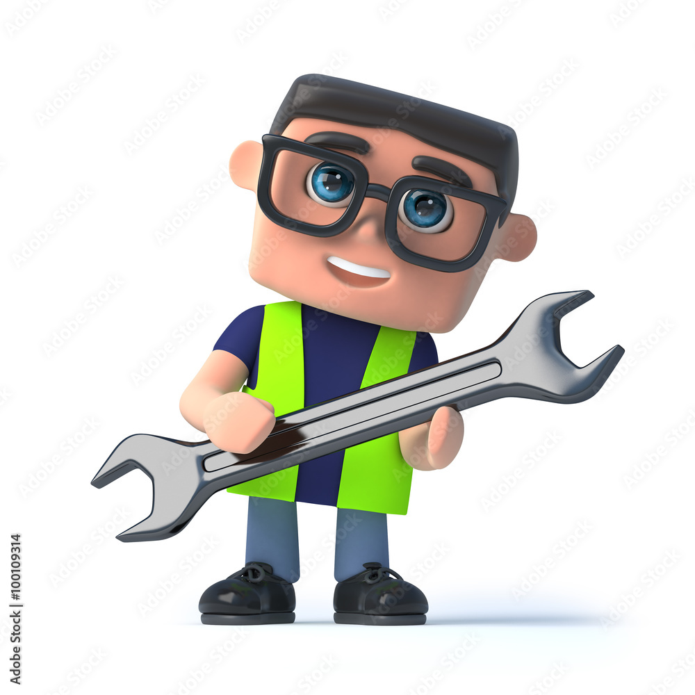 3d Health and safety man holding a spanner ilustración de Stock Adobe