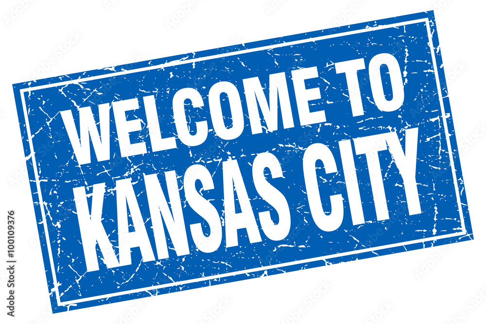 Kansas City blue square grunge welcome to stamp Kansas City blue square grunge welcome to stamp