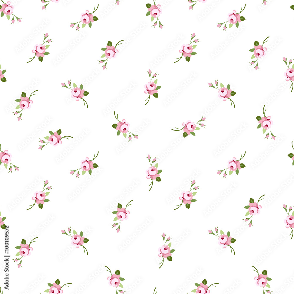 Seamless floral pattern with little flowers pink roses