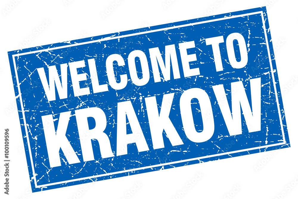 Krakow blue square grunge welcome to stamp Krakow blue square grunge welcome to stamp