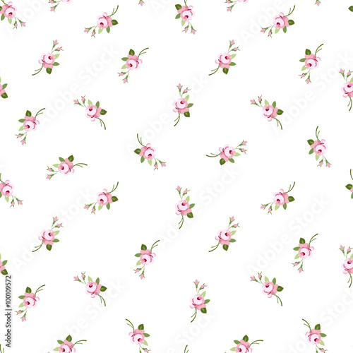 Seamless floral pattern with little flowers pink roses
