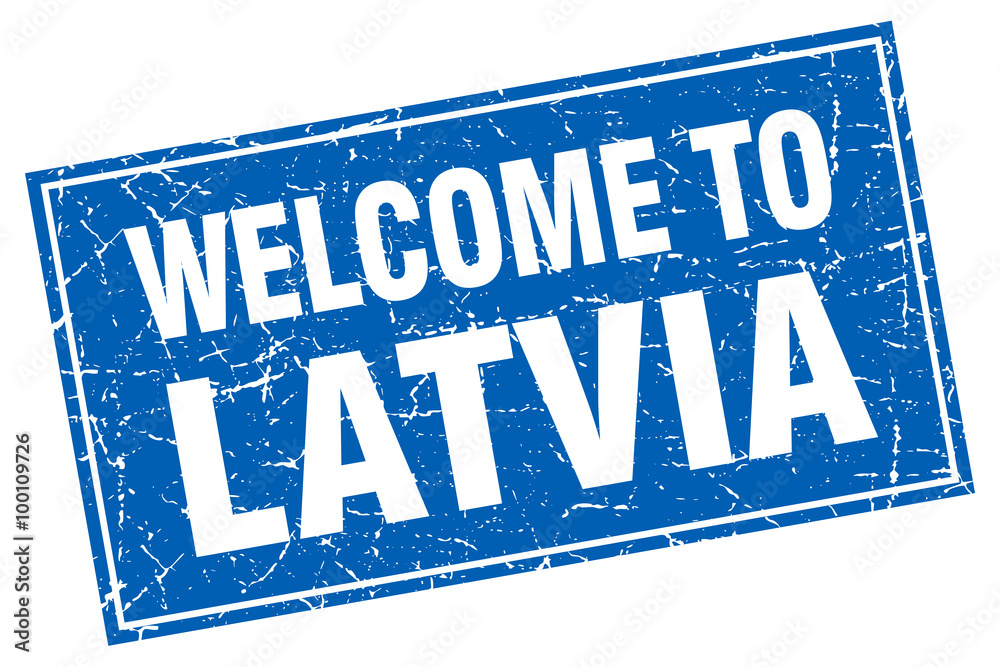 Latvia blue square grunge welcome to stamp