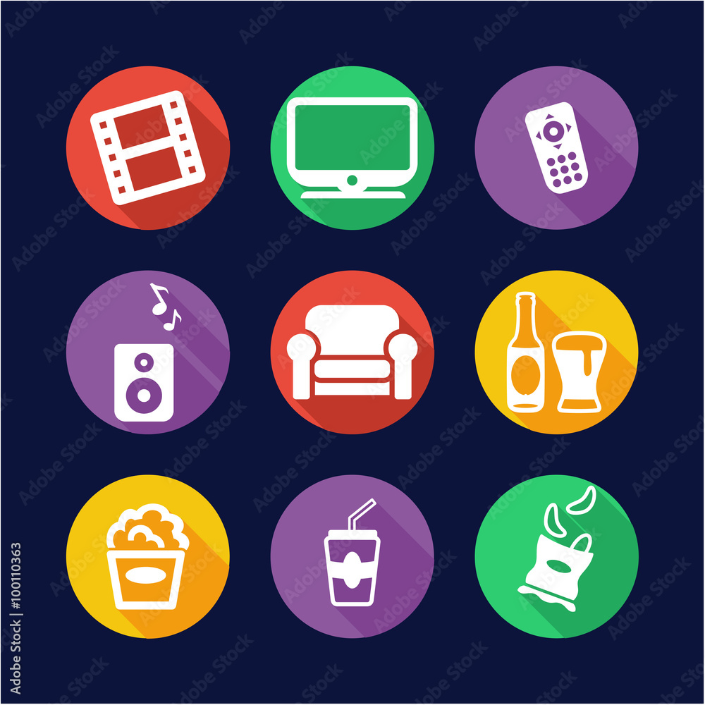 Naklejka premium Movie Night Icons Flat Design Circle