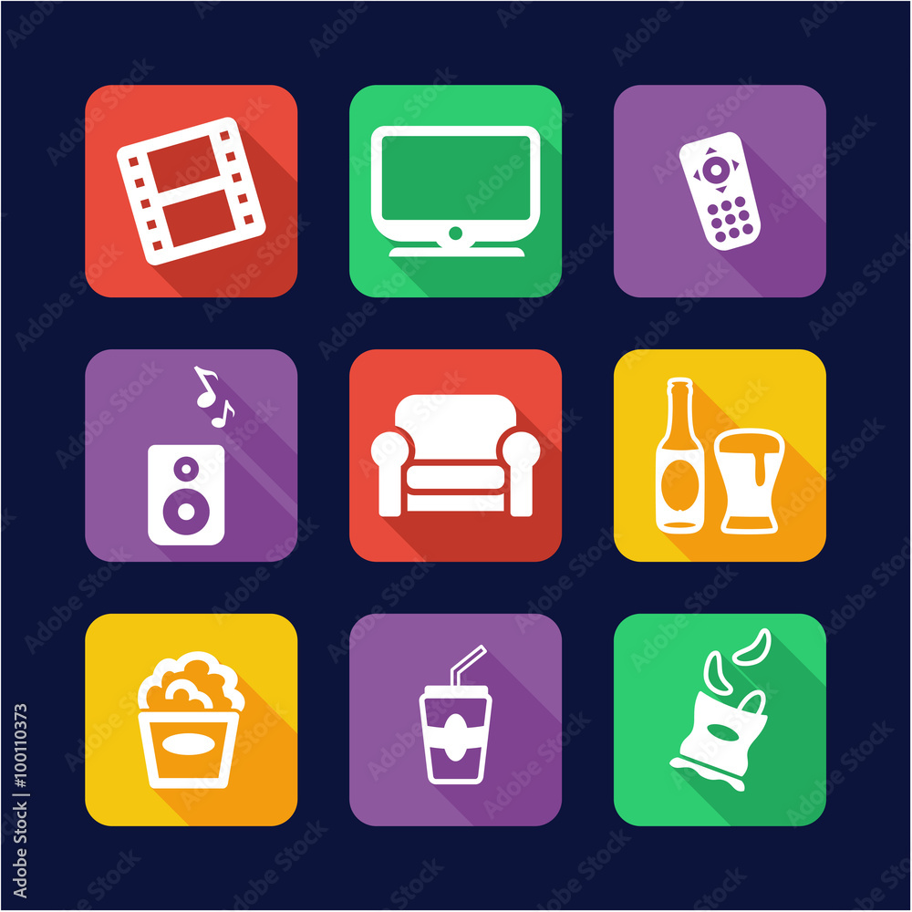 Naklejka premium Movie Night Icons Flat Design