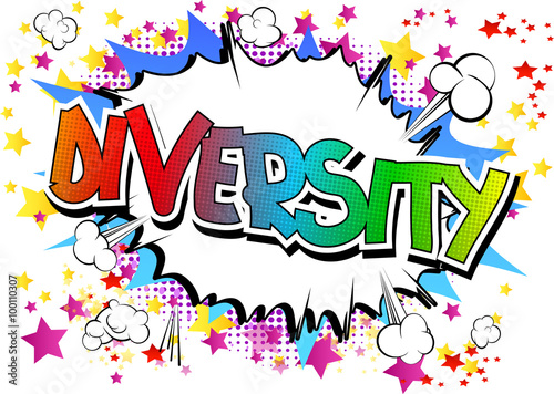 Diversity - Comic book style word on comic book abstract background.
